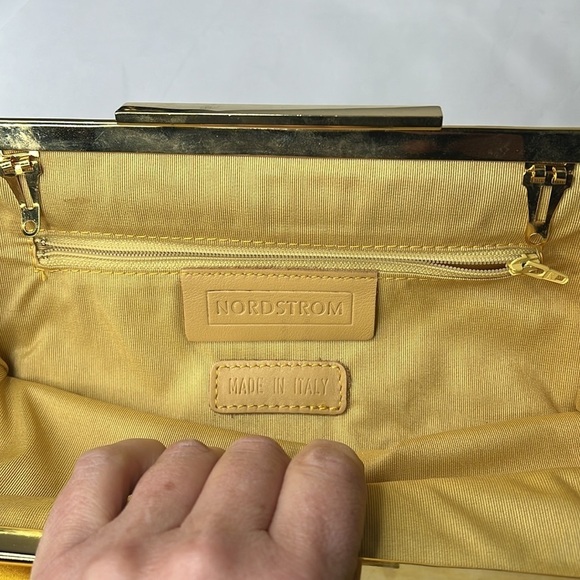 Nordstrom Silk Rayon Gold Foldover Clasp Cluch Shoulder Convertible Bag - Picture 10 of 13